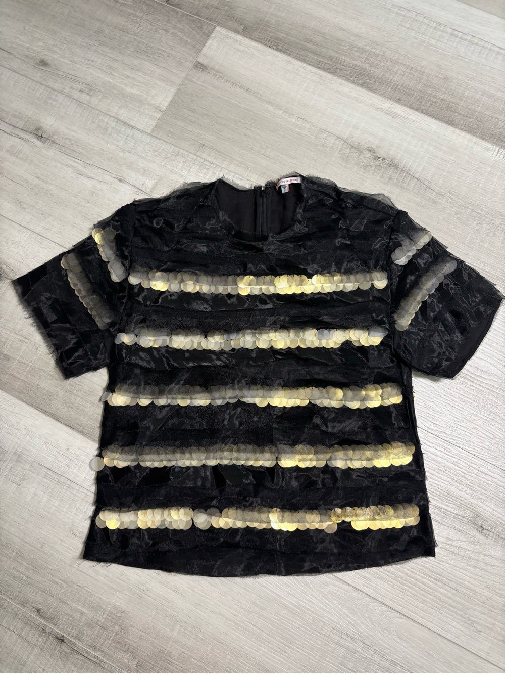 Frances Valentine Laine Black Gold Sequin Mesh Top Small
